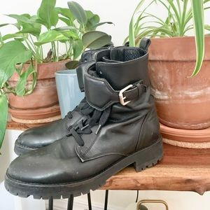 Massimo Dutti Black Zip Up Lace Biker Boots